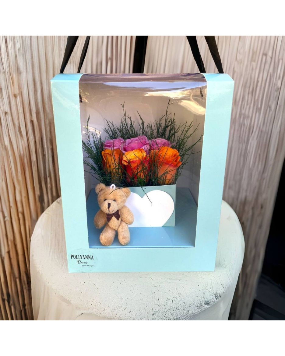 Happy Bear Serisi Kutuda Renkli Gül