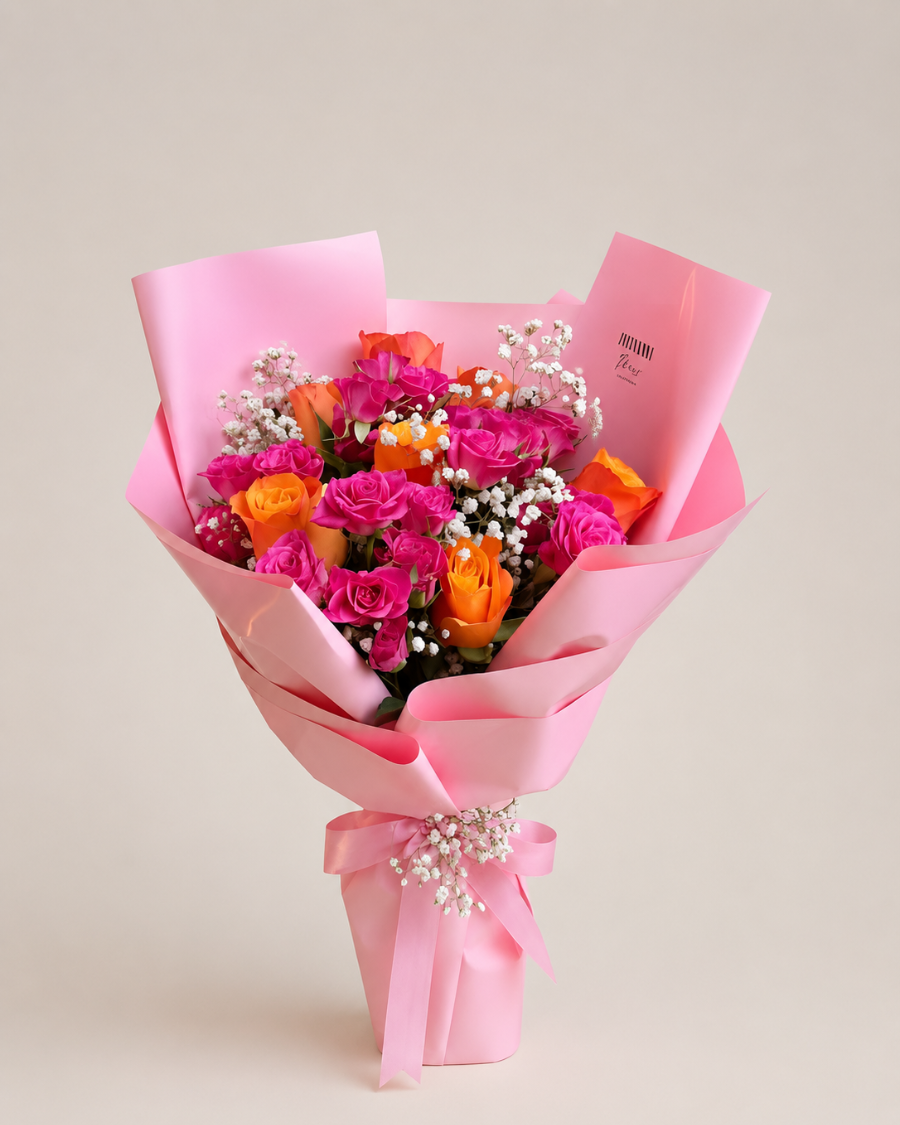 Spring Dream Turuncu Ve Pembe Gül Buketi