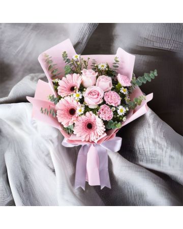 Pembe gül gerbera buketi