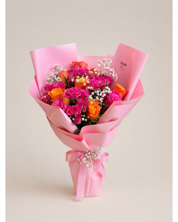 Spring Dream Turuncu Ve Pembe Gül Buketi