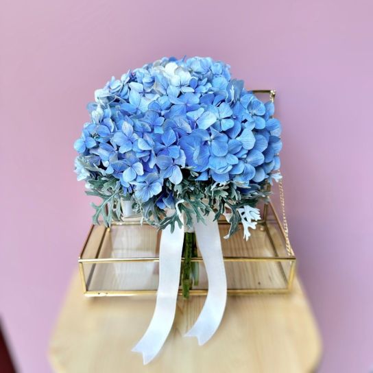 Mavi Ortanca Gelin Buketi