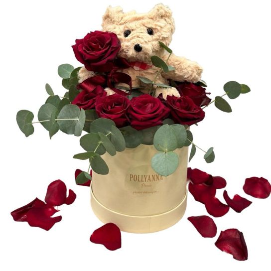 Pollyanna Ayıcıklı Kırmızı Gül Kutusu