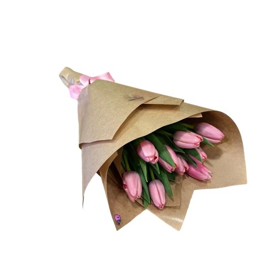 Kraft Ambalajda Pembe Lale Buketi