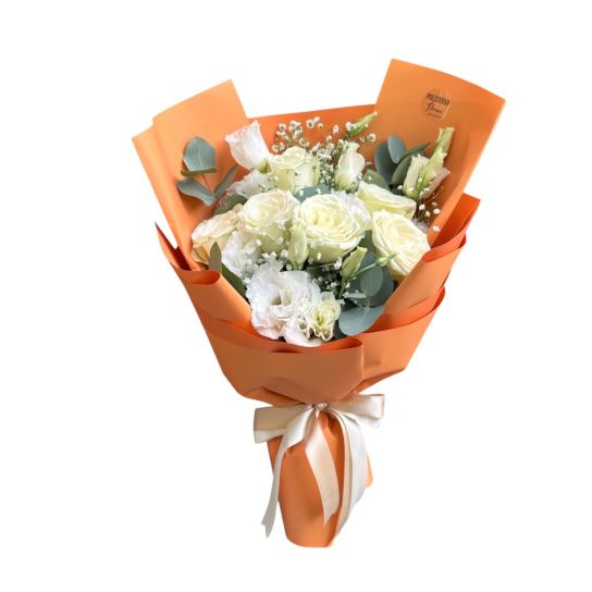Midi Lisyantus Ve Beyaz Güller Buketi
