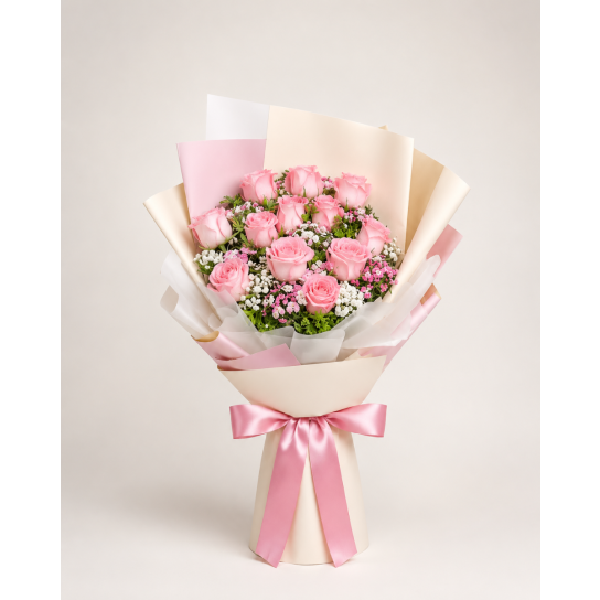 İthal pembe gül buketi