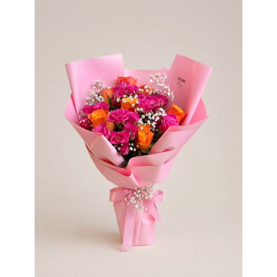 Spring Dream Turuncu Ve Pembe Gül Buketi