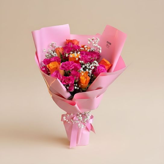 Spring Dream Turuncu Ve Pembe Gül Buketi