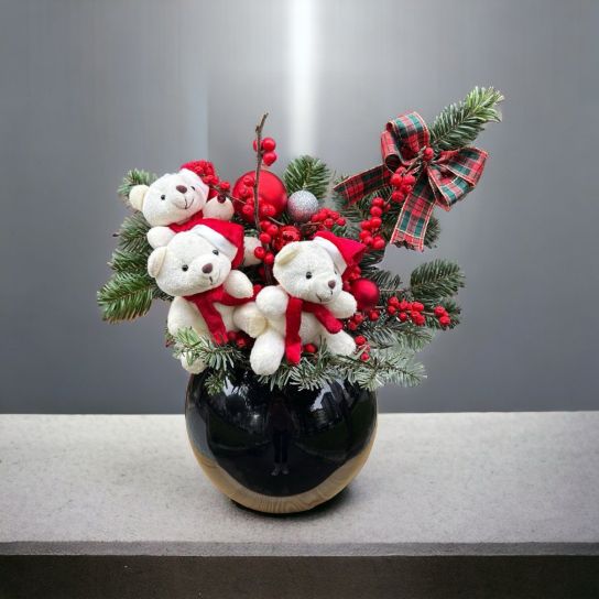 Yeni Yıl Sevimli Ayıcık İlex Arajmanı